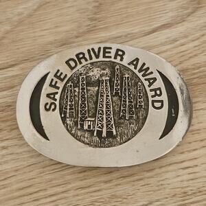 Vintage Getty 1983 Safe Driver Award Belt Buckle Oilfield Silver Tone 1610
